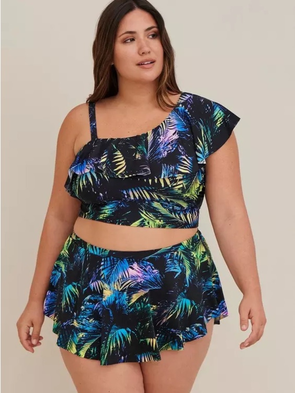 Torrid High-Rise High-Low Swim Skirt With Brief Palms Forest Black NWT Size 0X